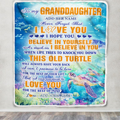 Personalized To My Granddaughter Gifts Blanket From Grandma Grandpa This Old Turtle Love You Granddaughter Birthday Gifts Graduation Christmas Fleece Blanket | siriusteestore