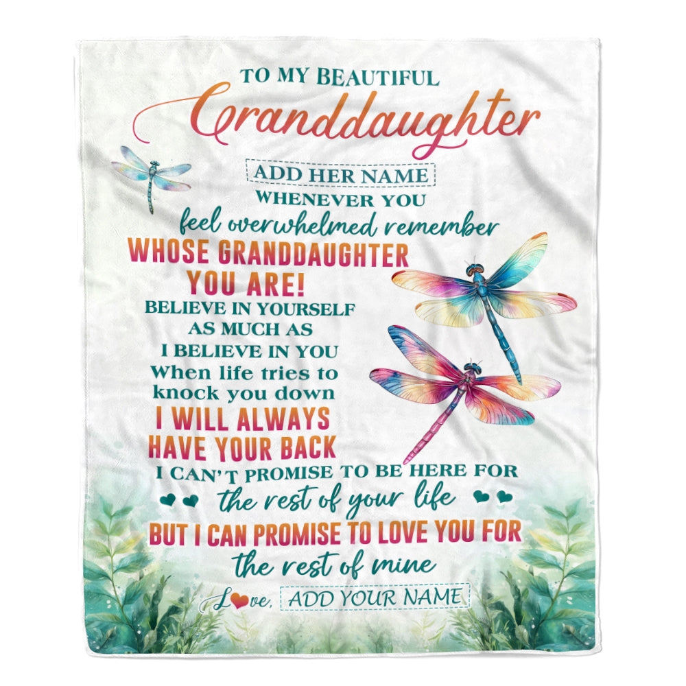 Personalized To My Granddaughter Gifts Blanket From Grandma Grandpa Whenever You Feel Dragonfly Granddaughter Birthday Gifts Christmas Custom Fleece Blanket | siriusteestore