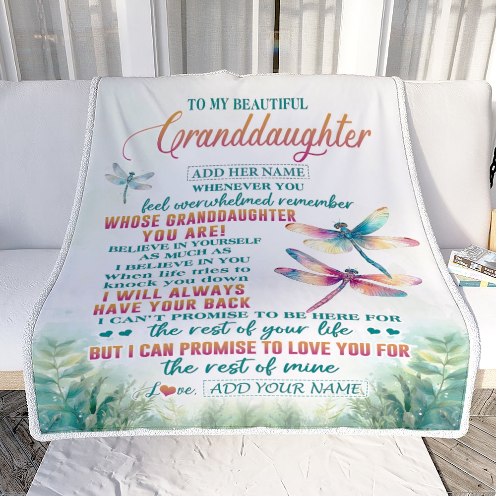 Personalized To My Granddaughter Gifts Blanket From Grandma Grandpa Whenever You Feel Dragonfly Granddaughter Birthday Gifts Christmas Custom Fleece Blanket | siriusteestore
