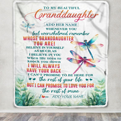 Personalized To My Granddaughter Gifts Blanket From Grandma Grandpa Whenever You Feel Dragonfly Granddaughter Birthday Gifts Christmas Custom Fleece Blanket | siriusteestore
