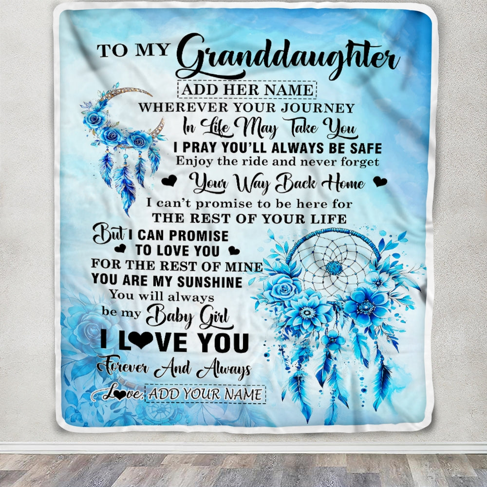Personalized To My Granddaughter Gifts Blanket From Grandma Grandpa Wherever Your Journey In Life Dream Catcher Granddaughter Birthday Gifts Custom Fleece Blanket | siriusteestore