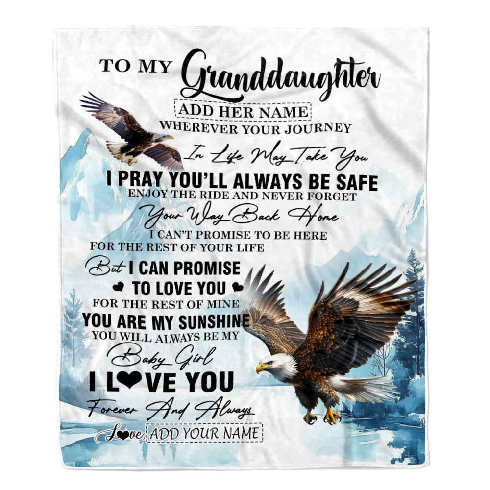 Personalized To My Granddaughter Gifts Blanket From Grandma Grandpa Wherever Your Journey In Life Eagle Granddaughter Birthday Gifts Customized Fleece Blanket | siriusteestore
