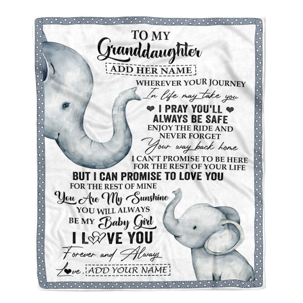 Personalized To My Granddaughter Gifts Blanket From Grandma Grandpa Wherever Your Journey In Life Elephant Granddaughter Birthday Gifts Custom Fleece Blanket | siriusteestore