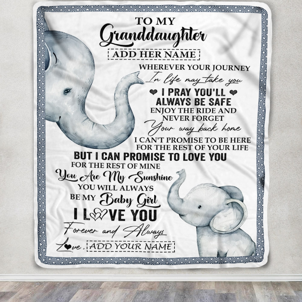 Personalized To My Granddaughter Gifts Blanket From Grandma Grandpa Wherever Your Journey In Life Elephant Granddaughter Birthday Gifts Custom Fleece Blanket | siriusteestore