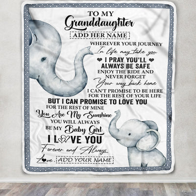 Personalized To My Granddaughter Gifts Blanket From Grandma Grandpa Wherever Your Journey In Life Elephant Granddaughter Birthday Gifts Custom Fleece Blanket | siriusteestore