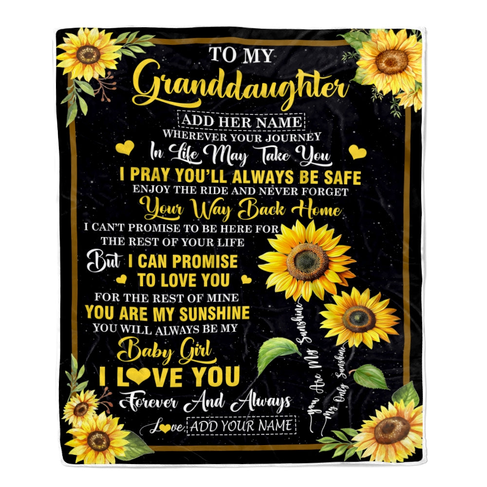Personalized To My Granddaughter Gifts Blanket From Grandma Grandpa Wherever Your Journey In Life Sunflower Granddaughter Birthday Gifts Custom Fleece Blanket | siriusteestore