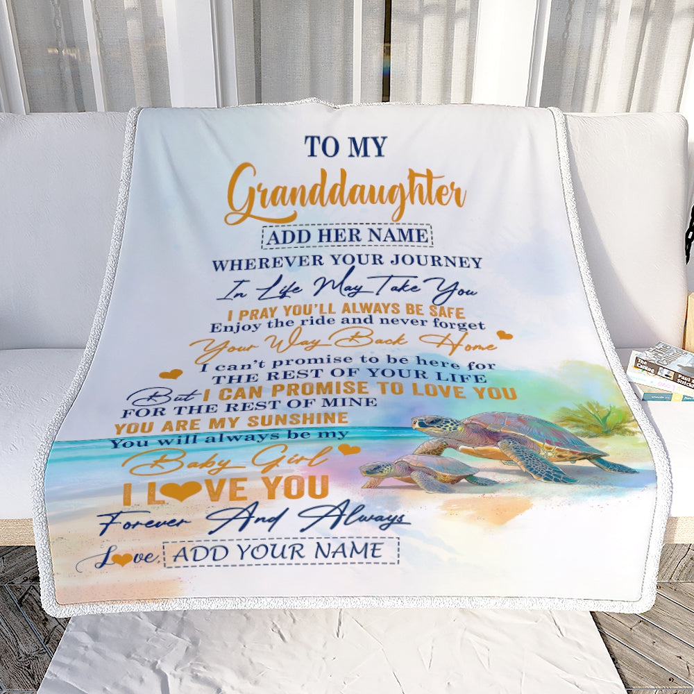 Personalized To My Granddaughter Gifts Blanket From Grandma Grandpa Wherever Your Journey In Life Turtle Granddaughter Birthday Gifts Custom Fleece Blanket | siriusteestore
