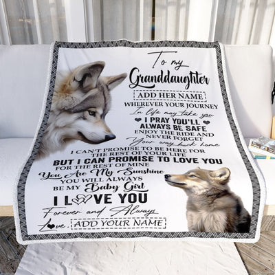 Personalized To My Granddaughter Gifts Blanket From Grandma Grandpa Wherever Your Journey In Life Wolf Granddaughter Birthday Gifts Custom Fleece Throw Blanket | siriusteestore