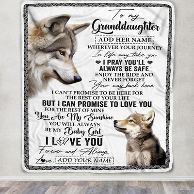 Personalized To My Granddaughter Gifts Blanket From Grandma Grandpa Wherever Your Journey In Life Wolf Granddaughter Birthday Gifts Custom Fleece Throw Blanket | siriusteestore