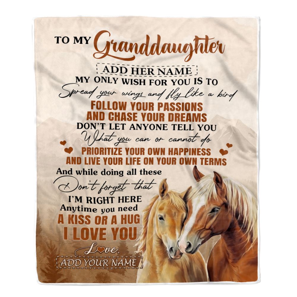 Personalized To My Granddaughter Gifts Blanket From Grandma Horse My Only Wish For You Granddaughter Birthday Gifts Graduation Christmas Fleece Throw Blanket | siriusteestore