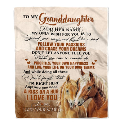 Personalized To My Granddaughter Gifts Blanket From Grandma Horse My Only Wish For You Granddaughter Birthday Gifts Graduation Christmas Fleece Throw Blanket | siriusteestore