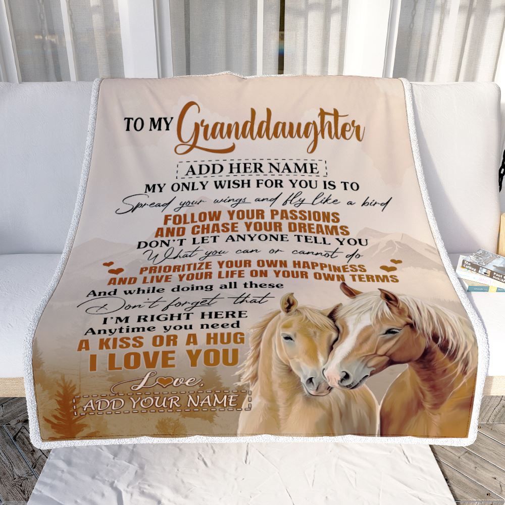 Personalized To My Granddaughter Gifts Blanket From Grandma Horse My Only Wish For You Granddaughter Birthday Gifts Graduation Christmas Fleece Throw Blanket | siriusteestore
