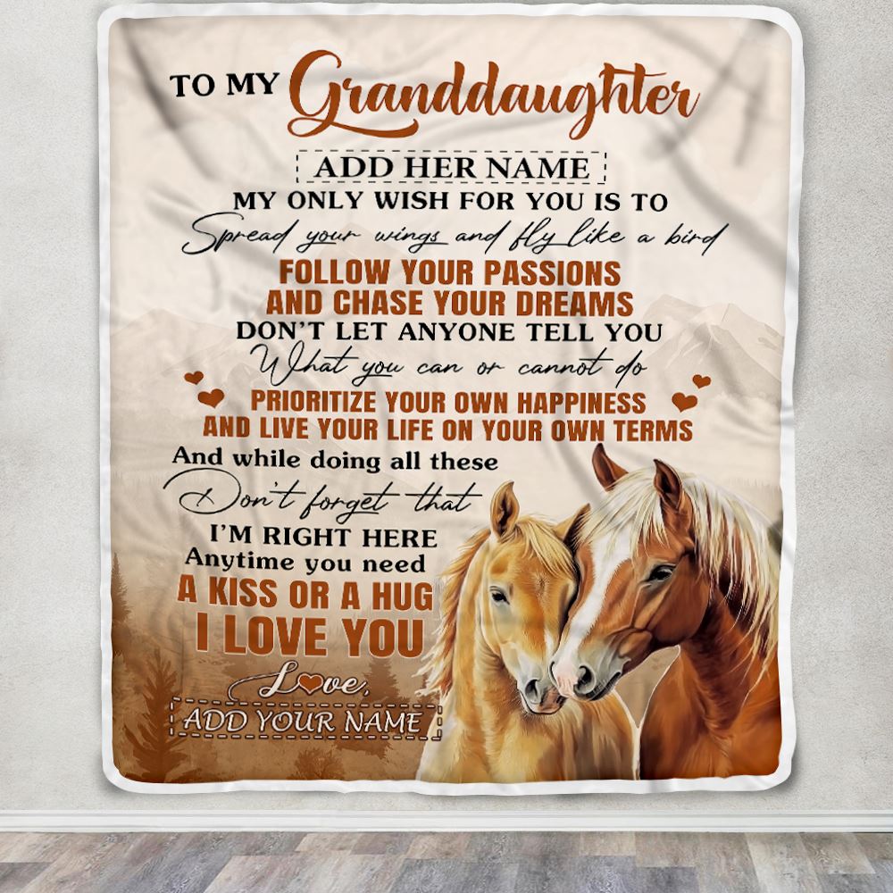 Personalized To My Granddaughter Gifts Blanket From Grandma Horse My Only Wish For You Granddaughter Birthday Gifts Graduation Christmas Fleece Throw Blanket | siriusteestore