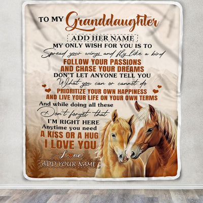 Personalized To My Granddaughter Gifts Blanket From Grandma Horse My Only Wish For You Granddaughter Birthday Gifts Graduation Christmas Fleece Throw Blanket | siriusteestore