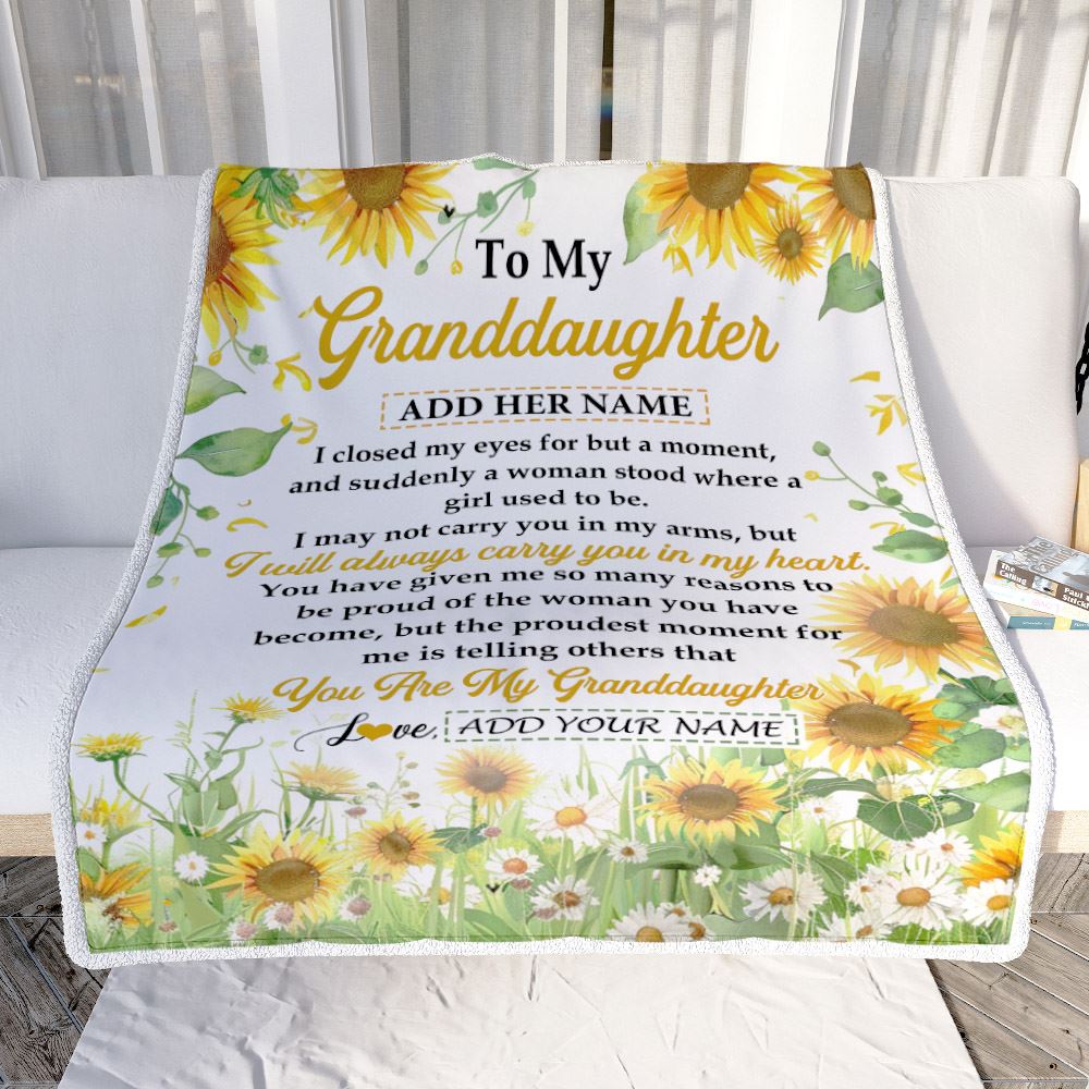 Personalized To My Granddaughter Gifts Blanket From Grandma I Closed My Eyes Sunflower Best Granddaughter Birthday Gifts Christmas Customized Fleece Blanket | siriusteestore
