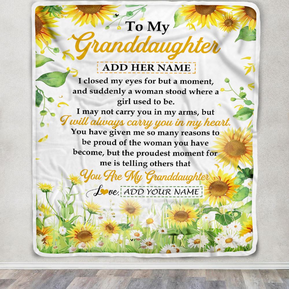 Personalized To My Granddaughter Gifts Blanket From Grandma I Closed My Eyes Sunflower Best Granddaughter Birthday Gifts Christmas Customized Fleece Blanket | siriusteestore