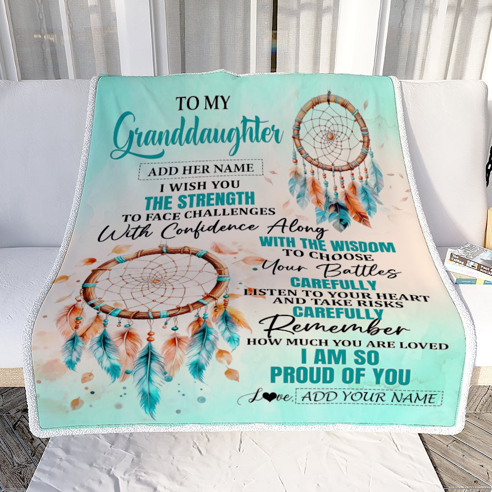 Personalized To My Granddaughter Gifts Blanket From Grandma I Wish You The Strength Dream Catcher Granddaughter Birthday Gifts Christmas Fleece Blanket | siriusteestore