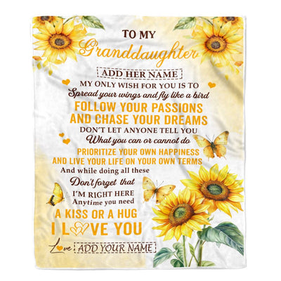 Personalized To My Granddaughter Gifts Blanket From Grandma Sunflower My Only Wish For You Granddaughter Birthday Gifts Graduation Christmas Fleece Blanket | siriusteestore