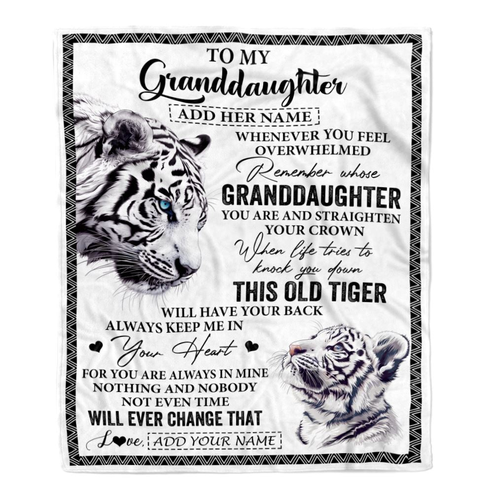 Personalized To My Granddaughter Gifts Blanket From Grandma Whenever White Tiger Unique Birthday Gifts For Granddaughter Graduation Christmas Fleece Blanket | siriusteestore