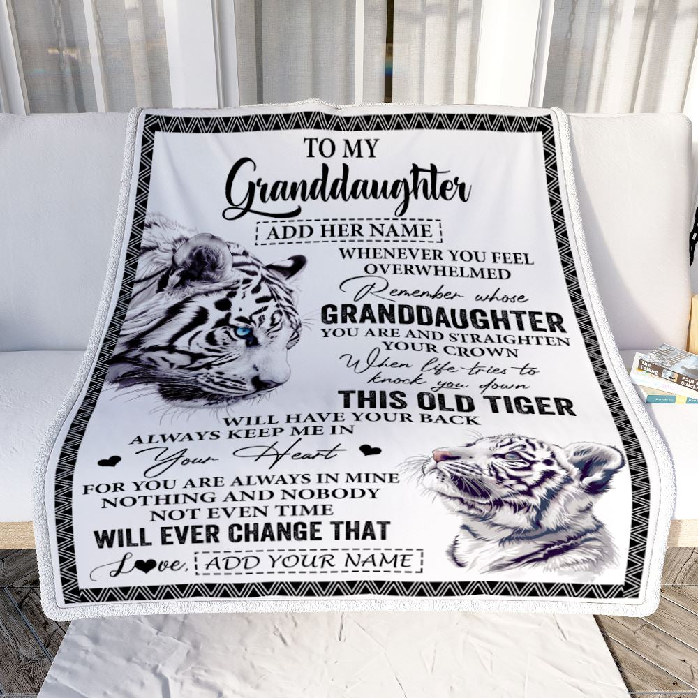 Personalized To My Granddaughter Gifts Blanket From Grandma Whenever White Tiger Unique Birthday Gifts For Granddaughter Graduation Christmas Fleece Blanket | siriusteestore