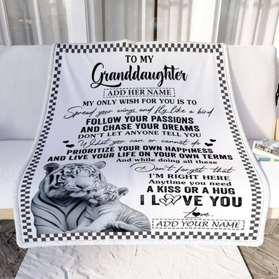Personalized To My Granddaughter Gifts Blanket From Grandma White Tiger My Only Wish For You Granddaughter Birthday Gifts Graduation Christmas Fleece Blanket | siriusteestore