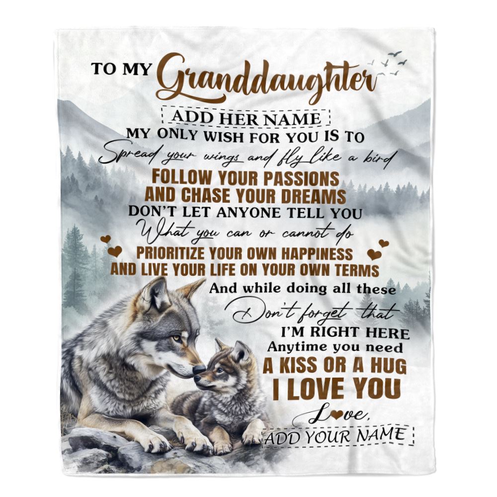 Personalized To My Granddaughter Gifts Blanket From Grandma Wolf My Only Wish For You Granddaughter Birthday Gifts Graduation Christmas Fleece Throw Blanket | siriusteestore