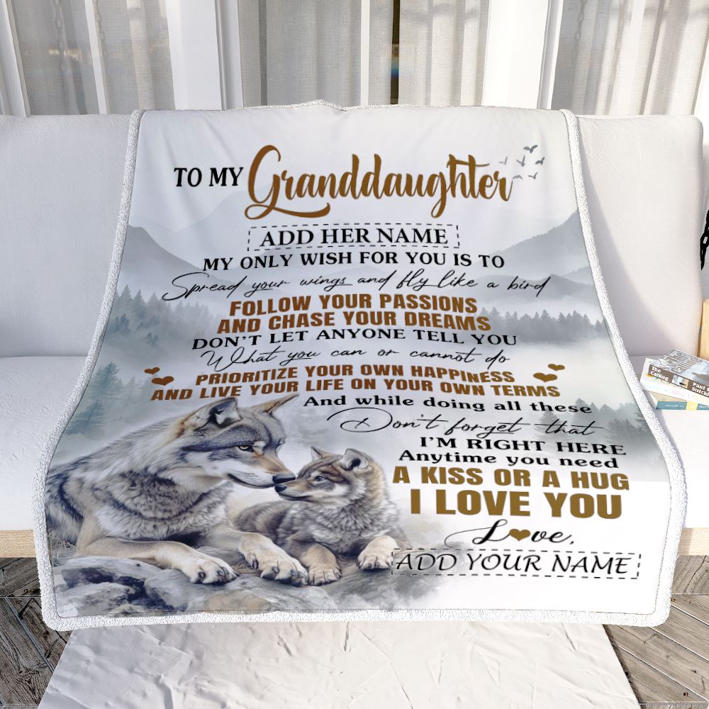Personalized To My Granddaughter Gifts Blanket From Grandma Wolf My Only Wish For You Granddaughter Birthday Gifts Graduation Christmas Fleece Throw Blanket | siriusteestore