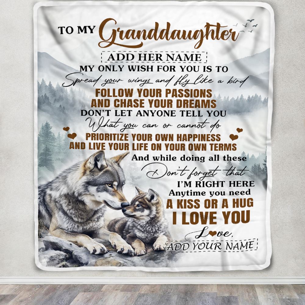 Personalized To My Granddaughter Gifts Blanket From Grandma Wolf My Only Wish For You Granddaughter Birthday Gifts Graduation Christmas Fleece Throw Blanket | siriusteestore