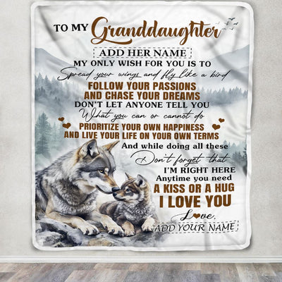 Personalized To My Granddaughter Gifts Blanket From Grandma Wolf My Only Wish For You Granddaughter Birthday Gifts Graduation Christmas Fleece Throw Blanket | siriusteestore