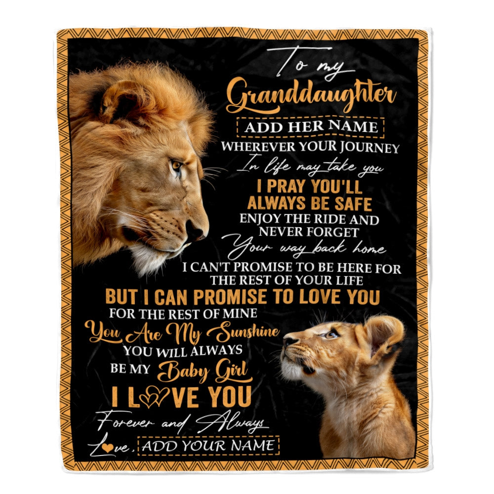 Personalized To My Granddaughter Gifts Blanket From Grandpa Papa Wherever Your Journey In Life Lion Granddaughter Birthday Gifts Christmas Fleece Blanket | siriusteestore