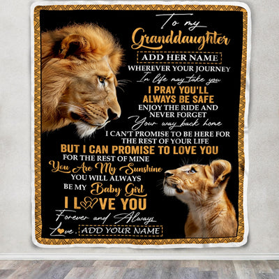 Personalized To My Granddaughter Gifts Blanket From Grandpa Papa Wherever Your Journey In Life Lion Granddaughter Birthday Gifts Christmas Fleece Blanket | siriusteestore