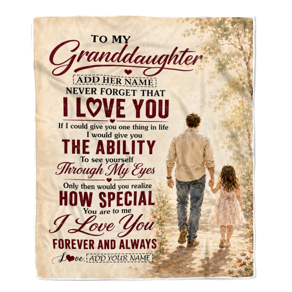 Personalized To My Granddaughter Gifts Blanket From Papa Grandpa Granddaughter Holding Hands Letter Birthday Gift Christmas Customized Bed Fleece Blanket | siriusteestore