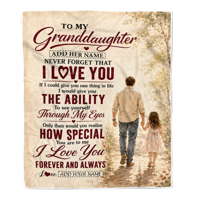 Personalized To My Granddaughter Gifts Blanket From Papa Grandpa Granddaughter Holding Hands Letter Birthday Gift Christmas Customized Bed Fleece Blanket | siriusteestore