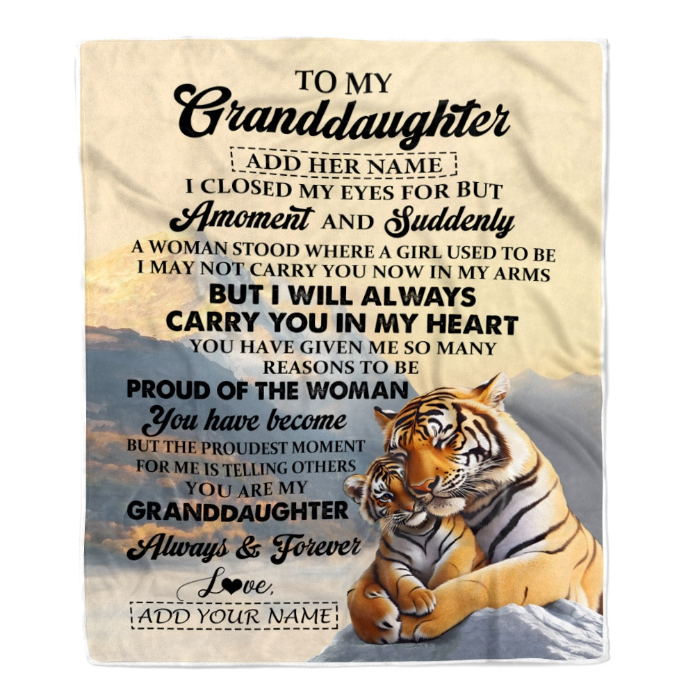 Personalized To My Granddaughter Gifts Blanket Tiger From Grandma Grandpa You Are My Granddaughter Birthday Gifts Graduation Christmas Custom Fleece Blanket | siriusteestore