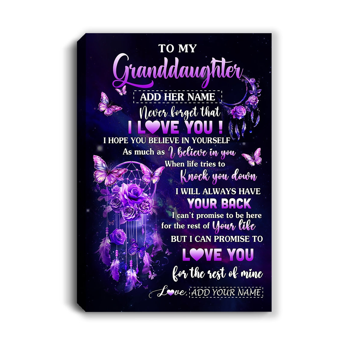 Personalized To My Granddaughter Gifts Canvas From Grandma Floral Butterfly Love You Granddaughter Birthday Gifts Graduation Christmas Custom Wall Art Framed Canvas | siriusteestore