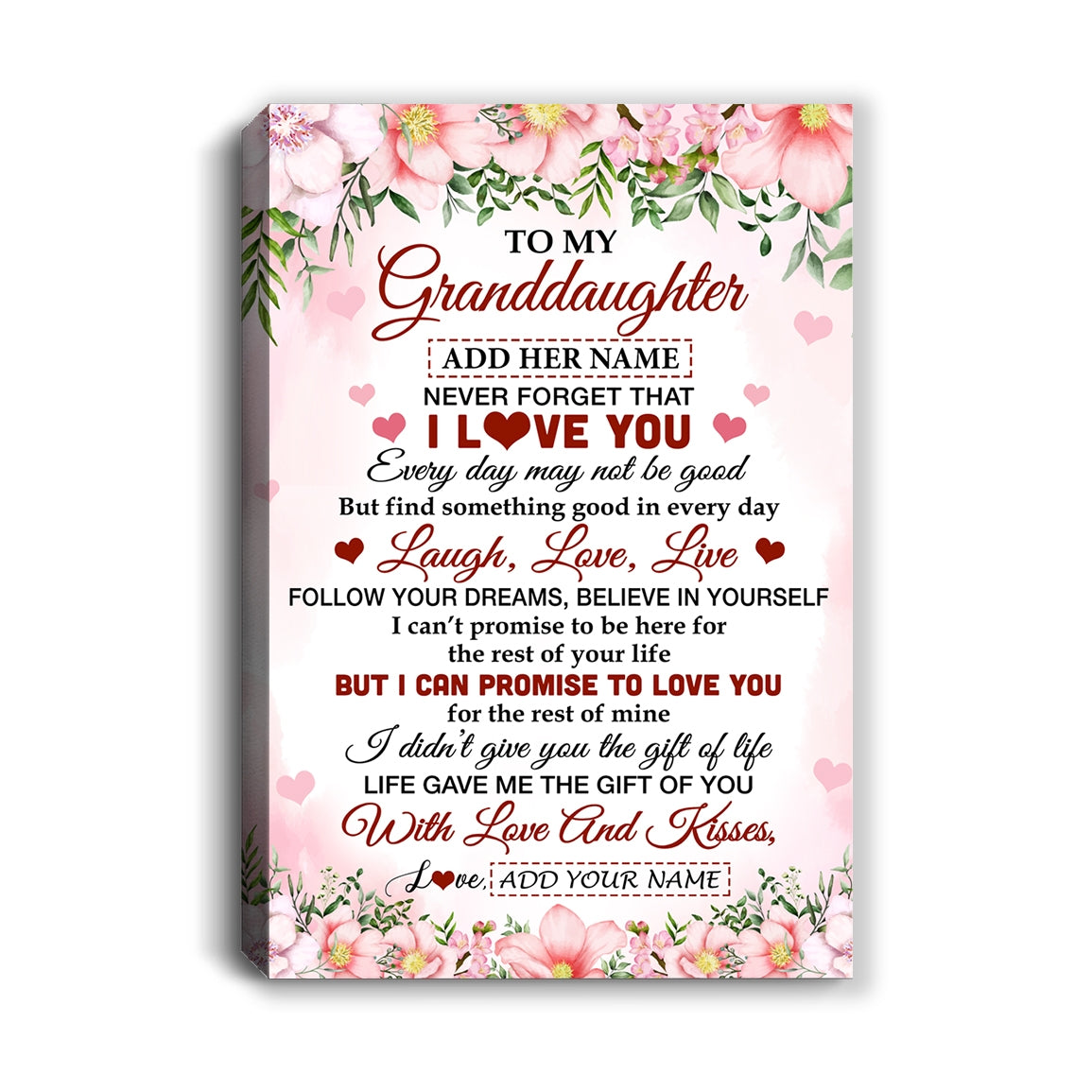 Personalized To My Granddaughter Gifts Canvas From Grandma Grandpa Floral I Love You Birthday Gifts For Granddaughter Graduation Christmas Custom Wall Art Framed Canvas | siriusteestore