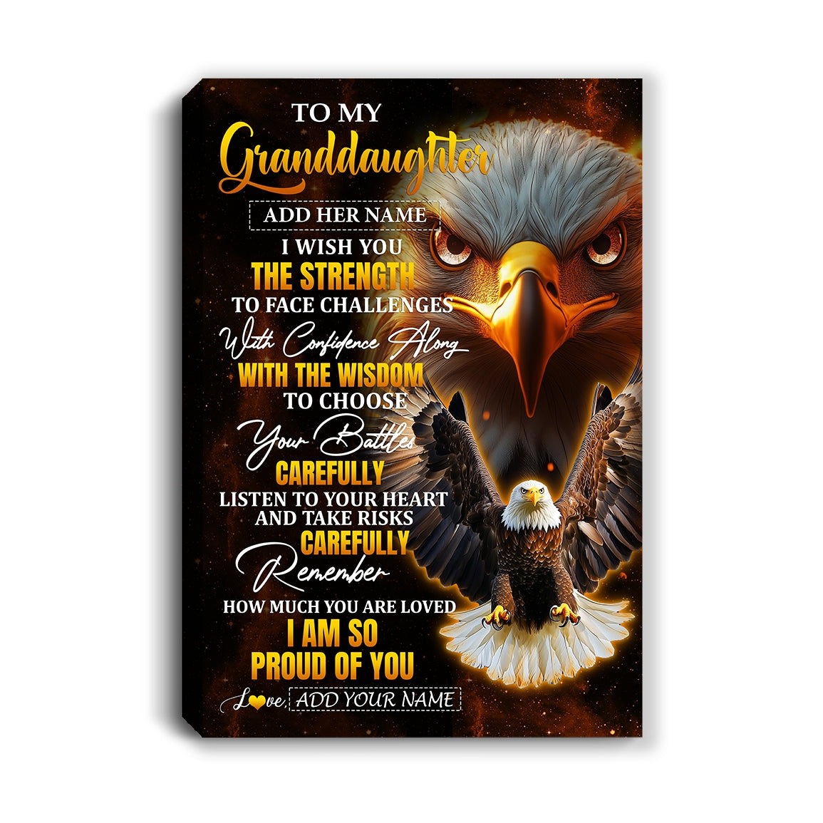 Personalized To My Granddaughter Gifts Canvas From Grandma Grandpa I Wish You The Strength Eagle Granddaughter Birthday Gifts Christmas Custom Wall Art Framed Canvas | siriusteestore