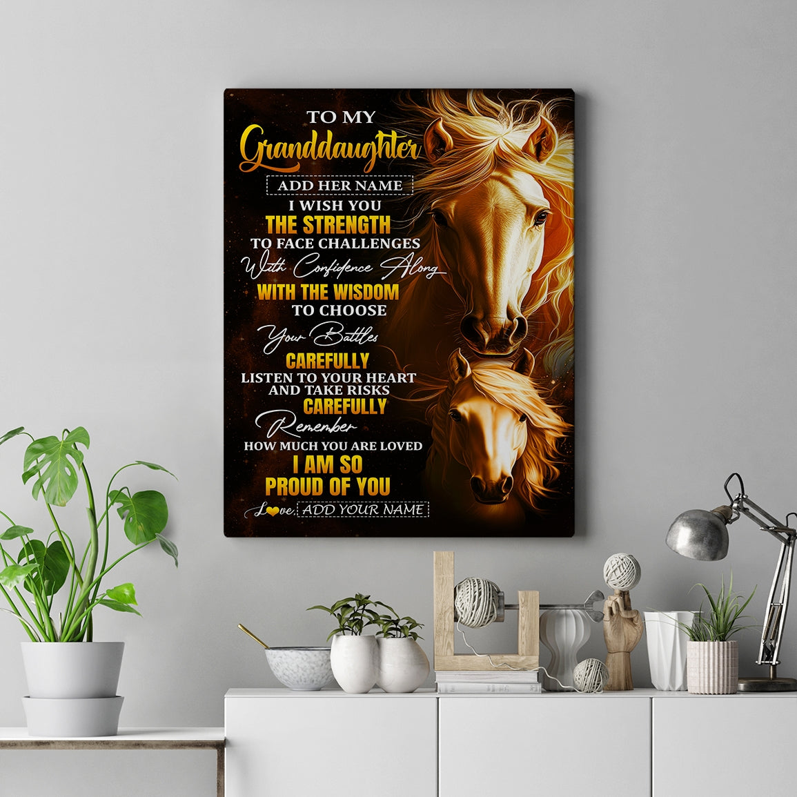 Personalized To My Granddaughter Gifts Canvas From Grandma Grandpa I Wish You The Strength Horse Granddaughter Birthday Gifts Christmas Custom Wall Art Framed Canvas | siriusteestore