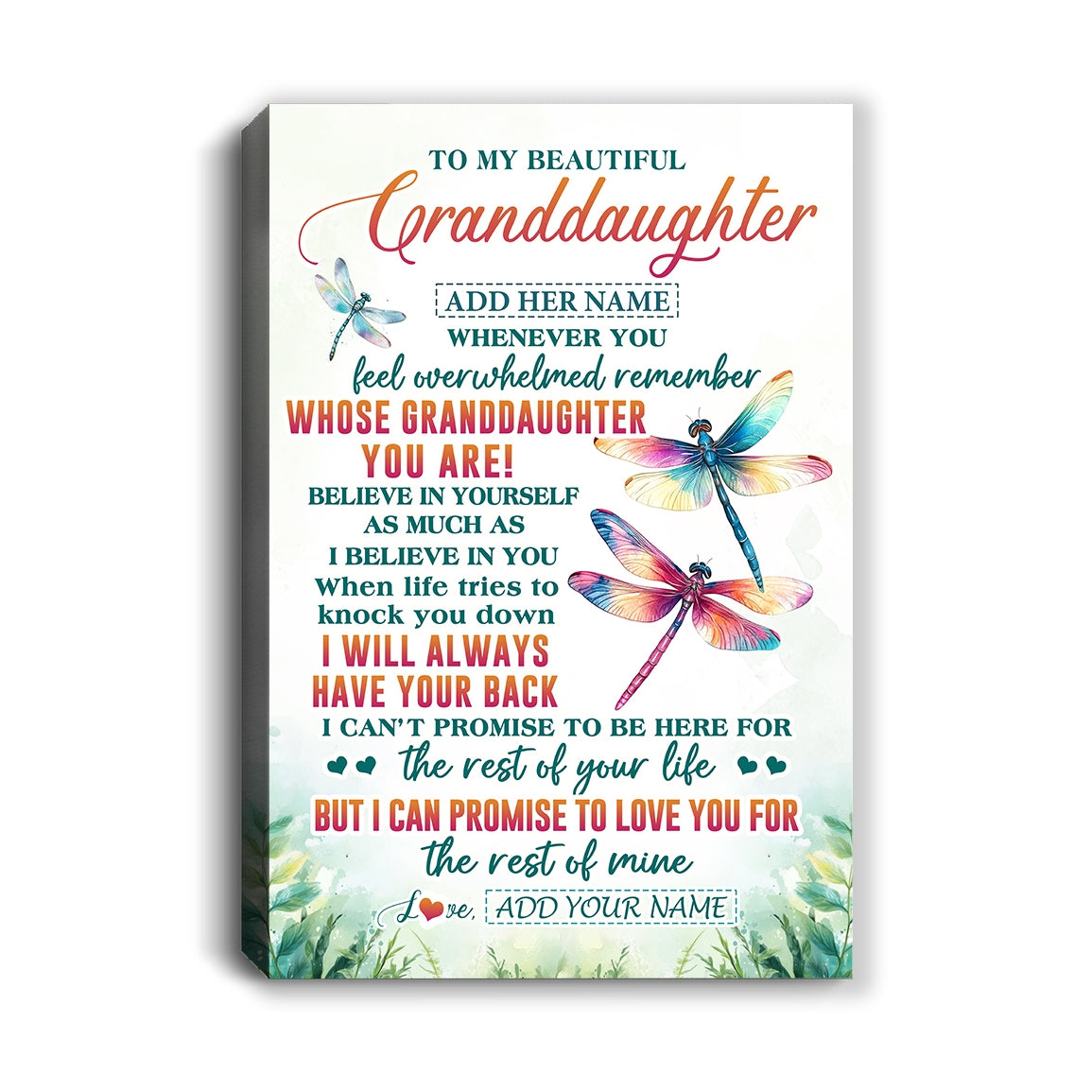Personalized To My Granddaughter Gifts Canvas From Grandma Grandpa Whenever You Feel Dragonfly Granddaughter Birthday Gifts Christmas Custom Wall Art Framed Canvas | siriusteestore