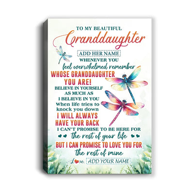 Personalized To My Granddaughter Gifts Canvas From Grandma Grandpa Whenever You Feel Dragonfly Granddaughter Birthday Gifts Christmas Custom Wall Art Framed Canvas | siriusteestore