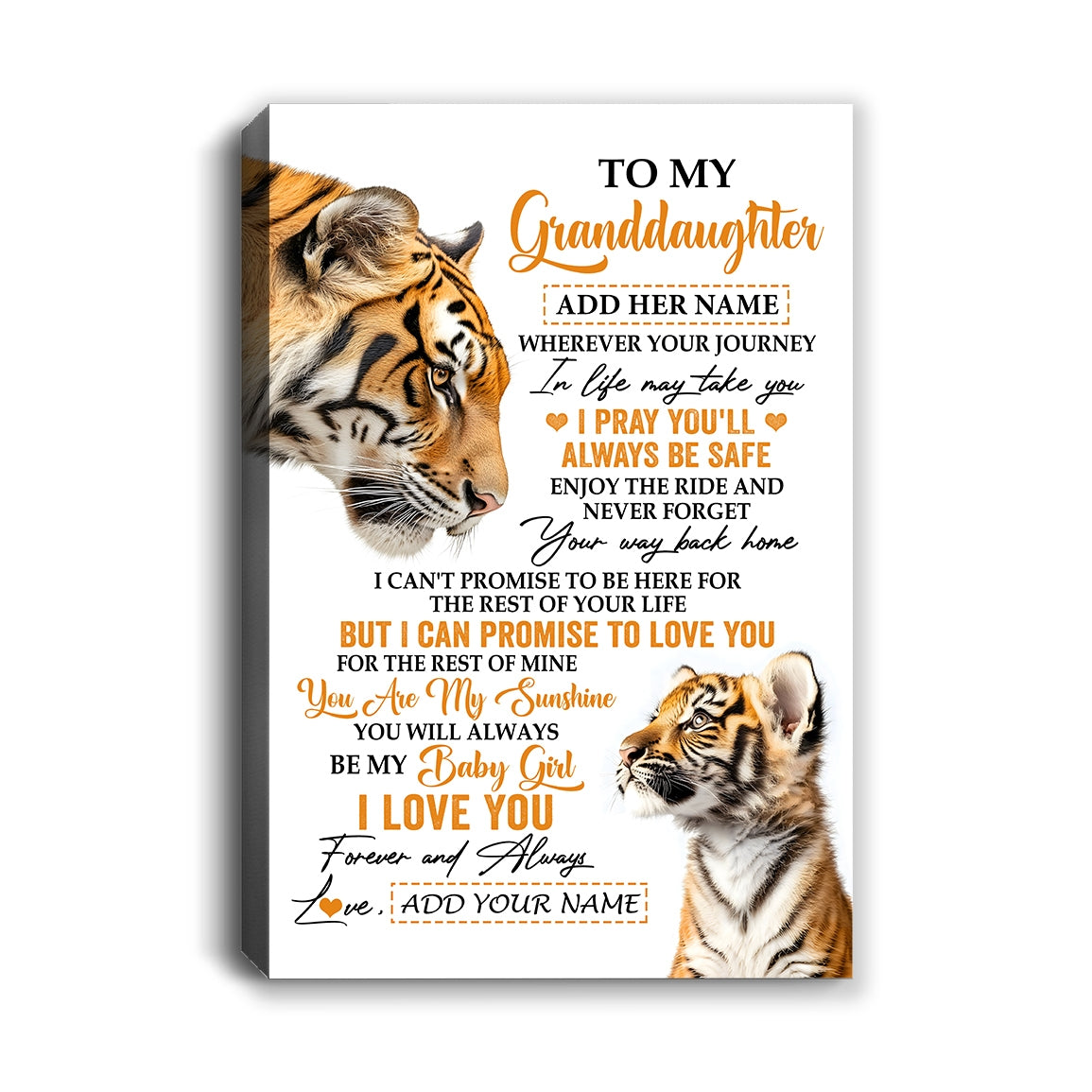 Personalized To My Granddaughter Gifts Canvas From Grandma Grandpa Wherever Your Journey In Life Tiger Granddaughter Birthday Gifts Custom Wall Art Framed Canvas | siriusteestore