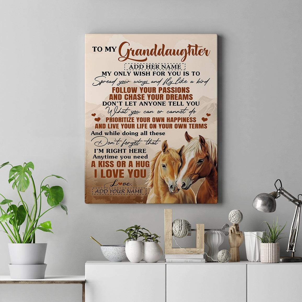 Personalized To My Granddaughter Gifts Canvas From Grandma Horse My Only Wish For You Granddaughter Birthday Gifts Graduation Christmas Custom Wall Art Framed Canvas | siriusteestore