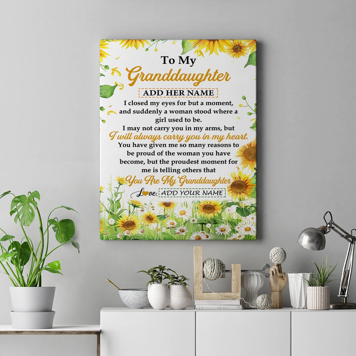 Personalized To My Granddaughter Gifts Canvas From Grandma I Closed My Eyes Sunflower Best Granddaughter Birthday Gifts Christmas Custom Custom Art Print Framed Canvas | siriusteestore