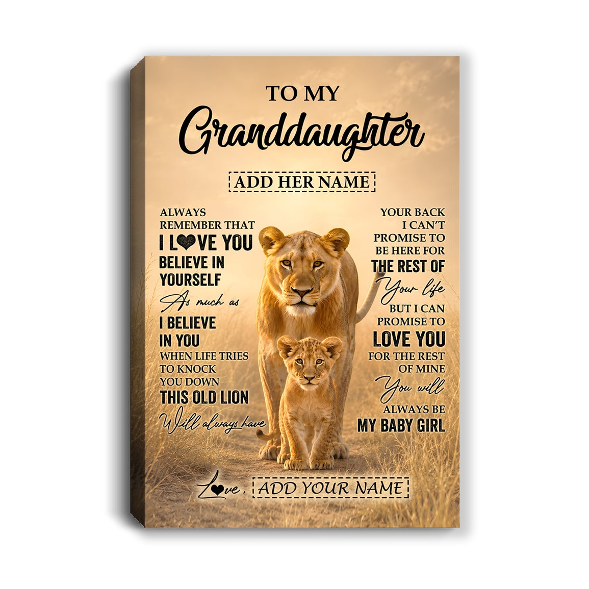Personalized To My Granddaughter Gifts Canvas From Grandma Nana Always Remember Lion Gifts For Granddaughter Birthday Graduation Christmas Custom Wall Art Framed Canvas | siriusteestore