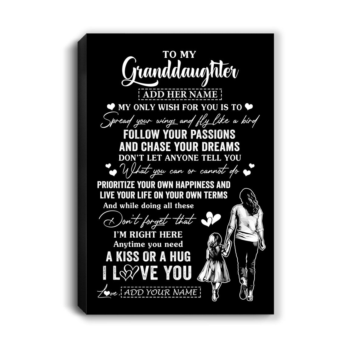 Personalized To My Granddaughter Gifts Canvas From Grandma Nana My Only Wish For You Granddaughter Birthday Gifts Graduation Christmas Custom Art Print Framed Canvas | siriusteestore