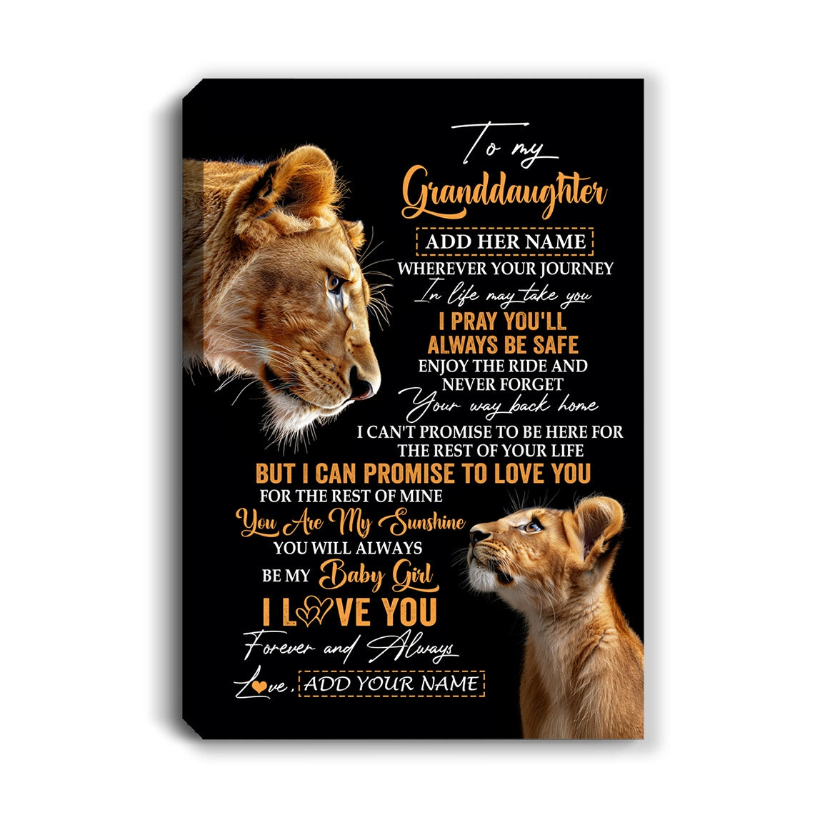 Personalized To My Granddaughter Gifts Canvas From Grandma Nana Wherever Your Journey In Life Lion Granddaughter Birthday Gifts Christmas Custom Wall Art Framed Canvas | siriusteestore