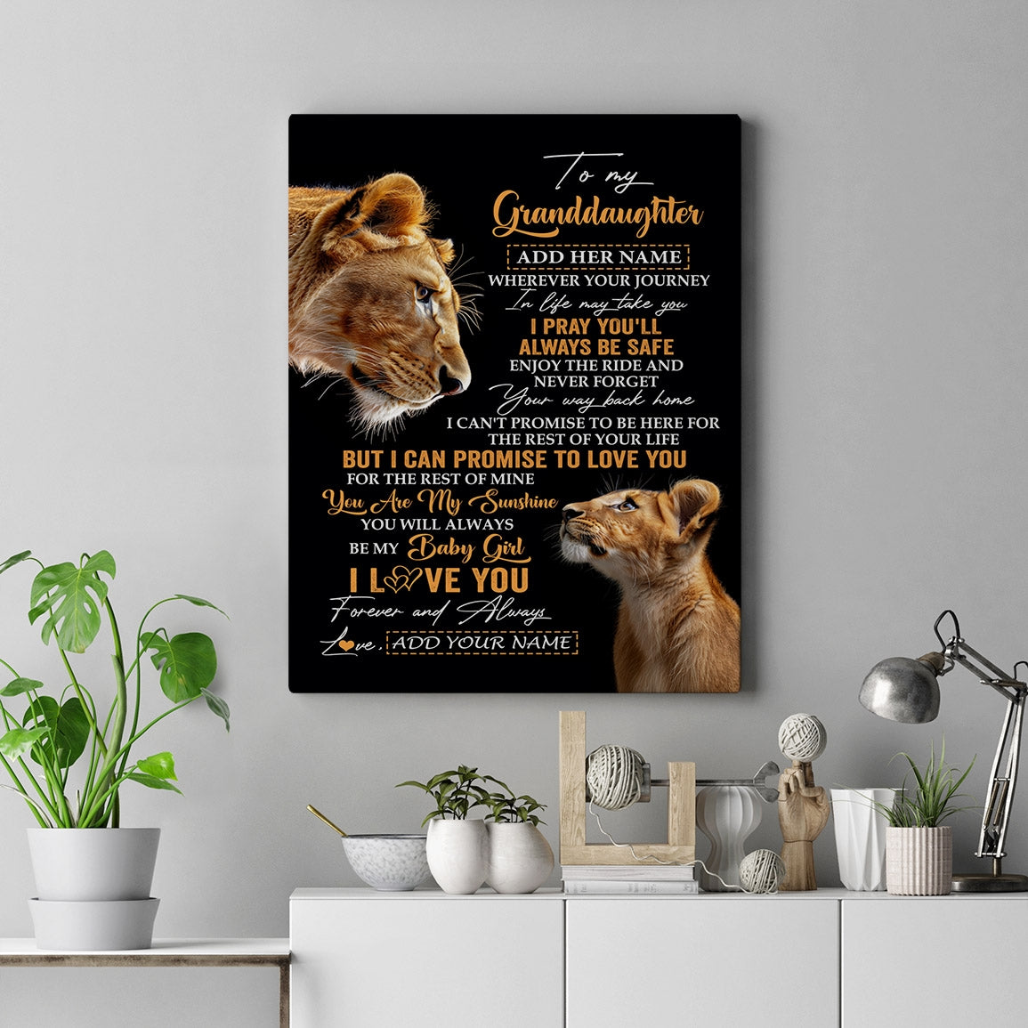 Personalized To My Granddaughter Gifts Canvas From Grandma Nana Wherever Your Journey In Life Lion Granddaughter Birthday Gifts Christmas Custom Wall Art Framed Canvas | siriusteestore