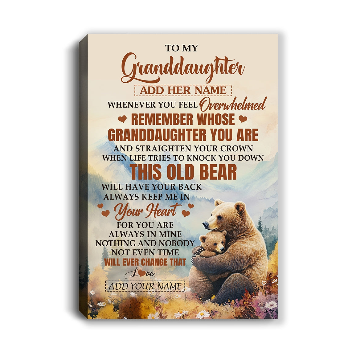 Personalized To My Granddaughter Gifts Canvas From Grandma Whenever Bear Unique Birthday Gifts For Granddaughter Graduation Christmas Custom  Art Print Framed Canvas | siriusteestore