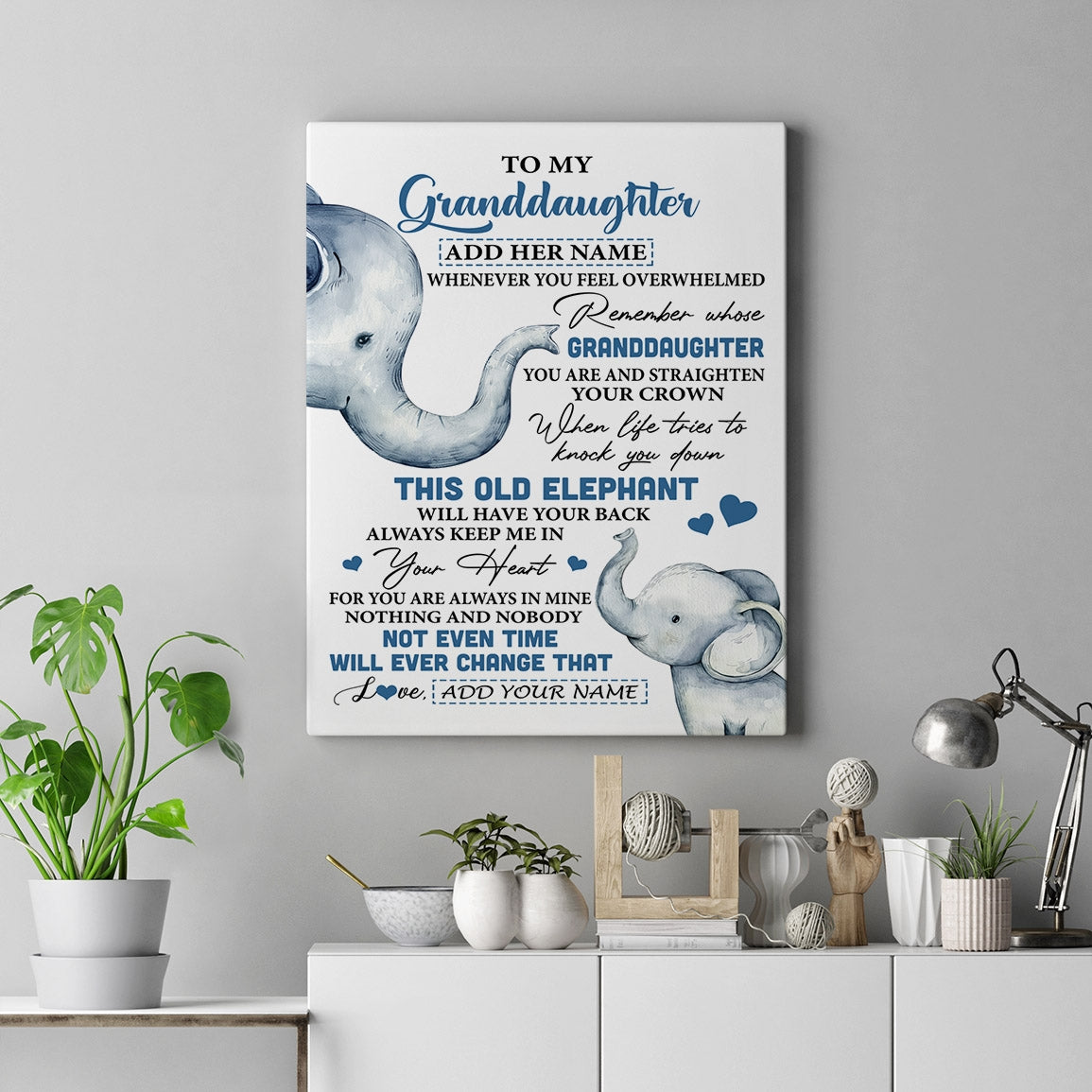 Personalized To My Granddaughter Gifts Canvas From Grandma Whenever Elephant Unique Birthday Gifts For Granddaughter Graduation Christmas Custom Print Framed Canvas | siriusteestore