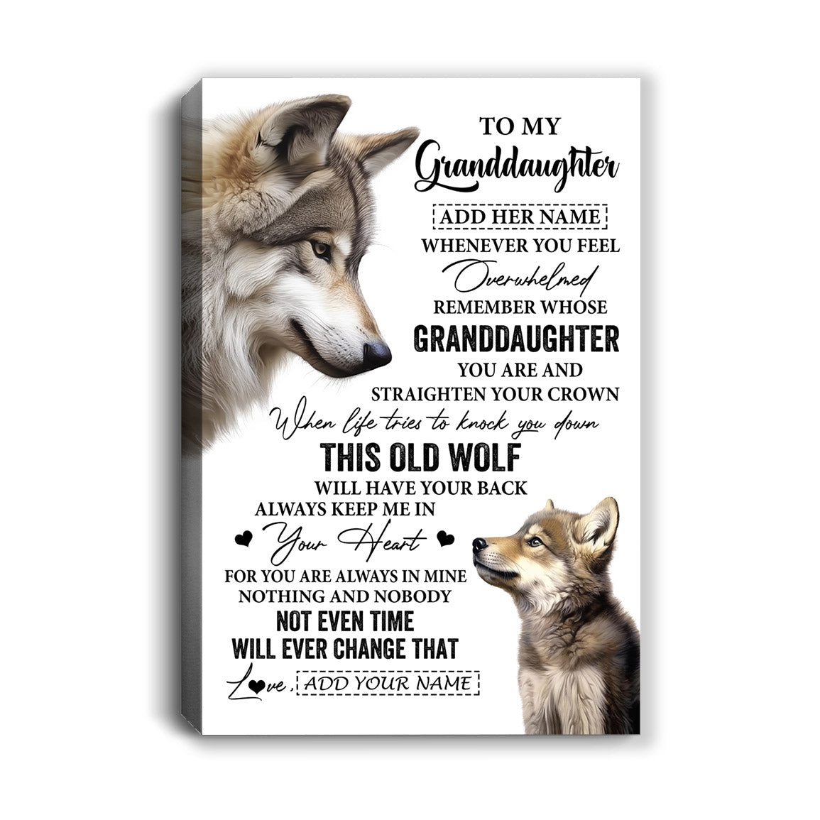 Personalized To My Granddaughter Gifts Canvas From Grandma Whenever Wolf Unique Birthday For Granddaughter Graduation Christmas Custom Wall Art Print Framed Canvas | siriusteestore